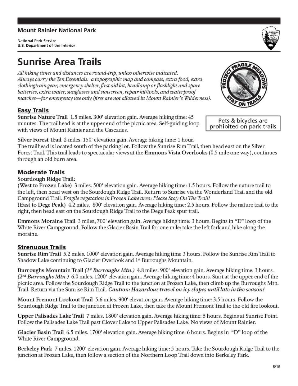 Mount Rainier NP (Paradise, Sunrise)